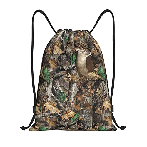 Real Tree Lesves Camouflage Camo Drawstring Bags Unisex Drawstring Backpack 3D Print Lightweight Daypack Sports Gym Bag Small