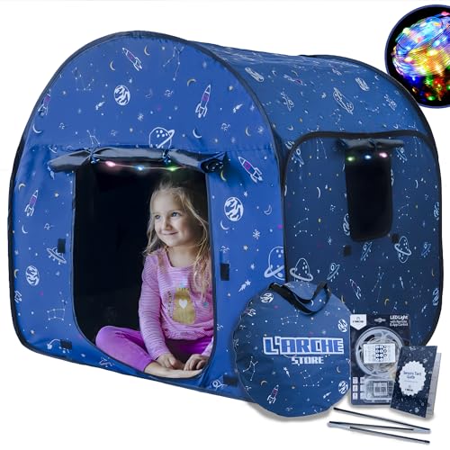 L’ARCHE Sensory Tent for Kids with LED Lights & Remote Blackout Pop-Up Calm Down for Autism, ADHD & SPD Indoor Sensory Room & Play Tent Foldable & Portable (Space Theme, Regular 35.4 in)