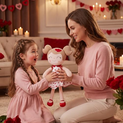 Gloveleya Baby Doll Valentines Day Gifts I Love You Gifts Soft Toy Plush Dolls Red Flocking Heart Girl - image 8