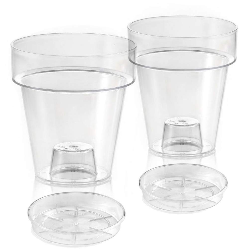 Maceta transparente "Porto" con soporte para orquídeas, 14 cm de diámetro, con plato de apoyo
