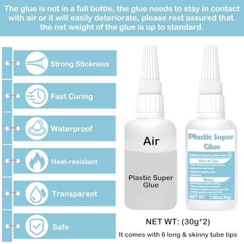 60g Kunststoffkleber Extra Stark, Schnell Trocknend Modellbau Kleber, KunststoffKleber mit Anti-Verstopfungskappe, Wasserfest Plastikkleber zum Verkleben aller Plastics (Plastic Glue)
