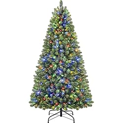 SHareconn Árbol de Navidad Artificial de 180cm con 1018 Puntas de Rama, con 330 Luces Blancas Cálidas & Multicolores y Soporte de Metal Plegable, Montaje Rápido