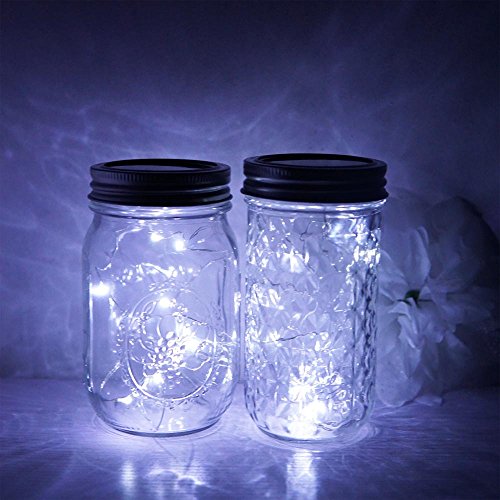 6 Pack Mason Jar Lights, 10 Led Solar Cold White Fairy String Lights Lids Insert For Garden Deck Patio Party Wedding Christmas Decorative Lighting Fit For Regular Mouth Jars … #TOP4