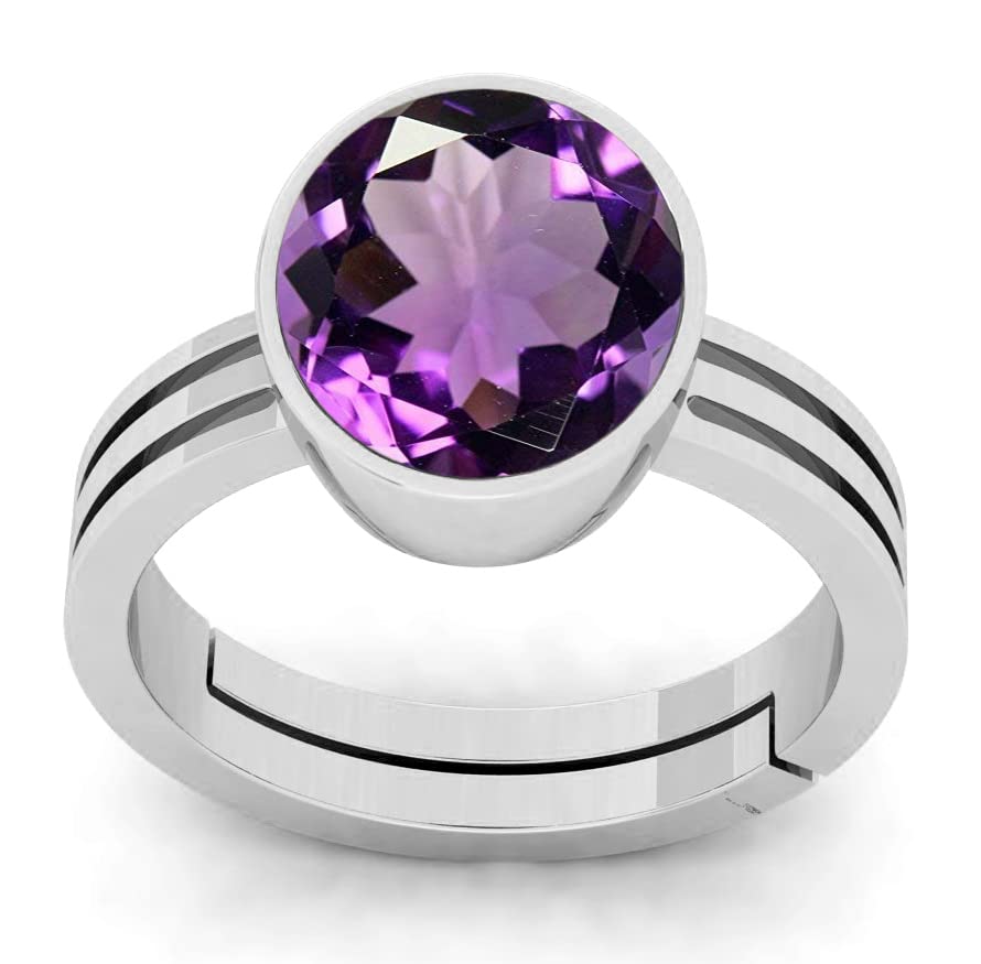 RRVGEM Anillo de amatista natural de 8,25 quilates (katela), certificado sin calentar, chapado en plata para mujeres y hombres por laboratorio, certificado por laboratorio, Chapado en plata, Amatista