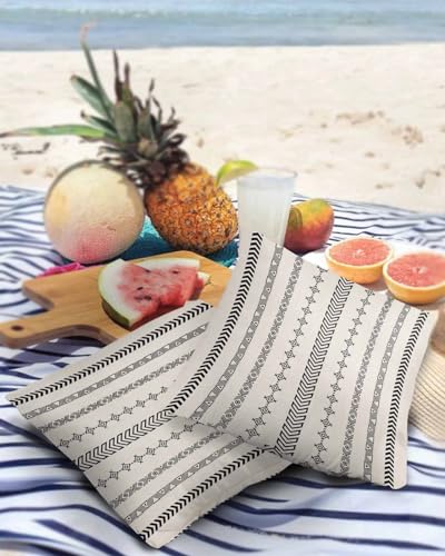 Black Boho Outdoor Pillow Covers Waterproof,All Weather Cushion Case Set of 2 Decorative Pillowcases for Sofa Couch Bed Decor Patio Furniture 26