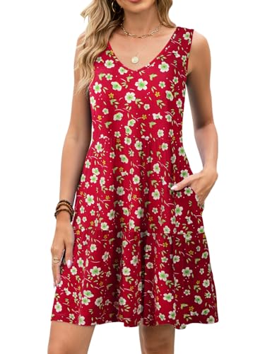 Image of JollieLovin Women Plus Size Summer Sundress Tank Sleeveless V Neck Beach Swing Dress Swimsuit Cover ups(L-5X)