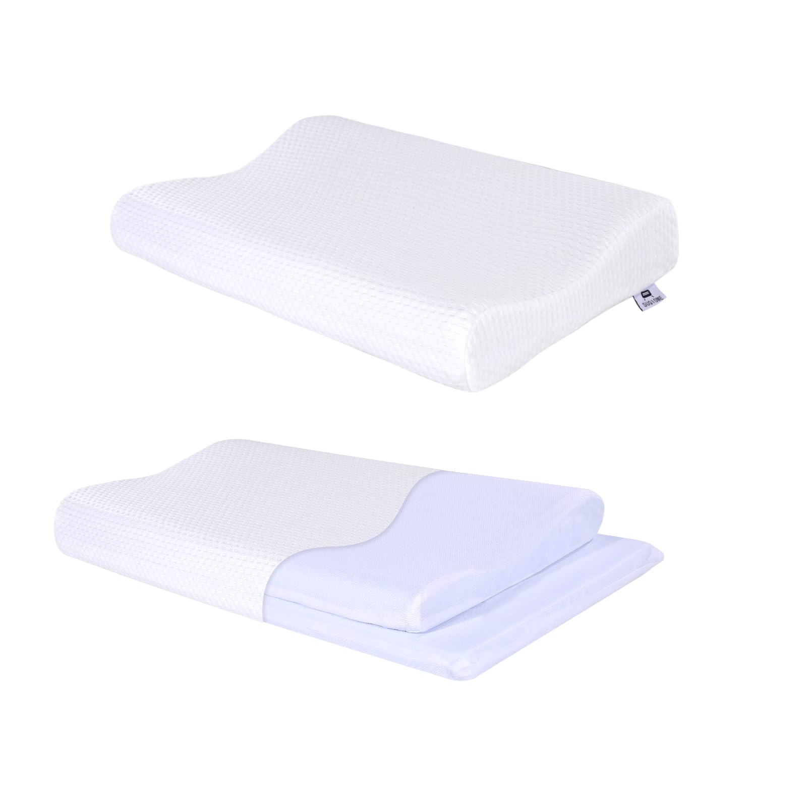SUQ I OME Slim Sleeper-Gel Thin Memory Foam Pillow for Sleeping,Contour Thin & Low Cervical Profile,for Neck Pain, Stomacher, Back and Side Sleeper (23.6x13.7x2.4/1.9 inch Gel, White)