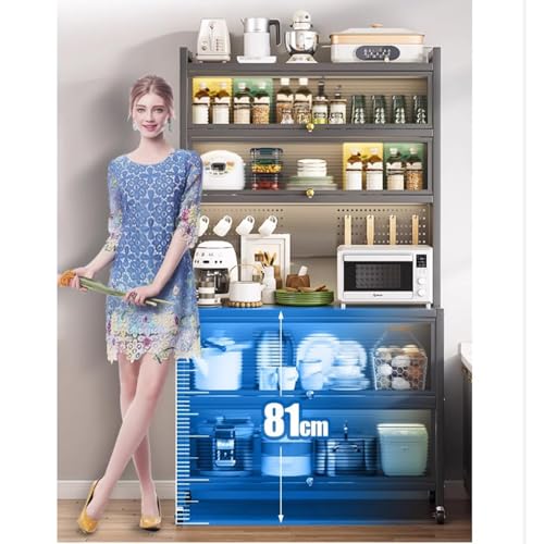 خزانة تخزين للمطبخ من 6 طبقات مع ابواب شفافة، خزائن المؤن وارفف قابلة للتعديل وحامل ميكروويف للمنزل والمطبخ والمراب وتنظيم المؤن