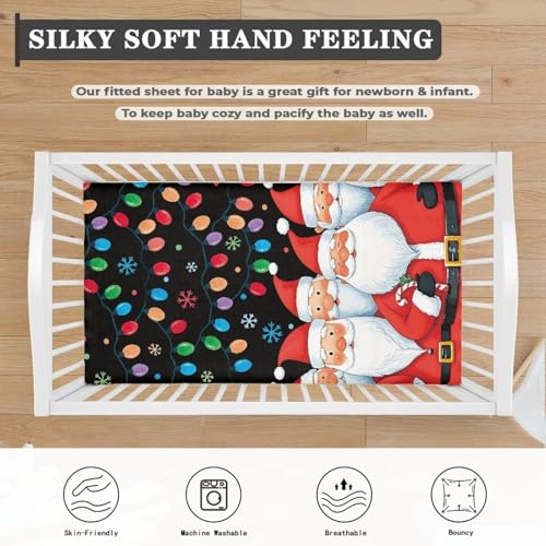 Image of Christmas Crib Sheet for Baby Boys Girls Santa Claus Soft Comfy Crib Mattress Cover 28 inchx52 inch Standard Crib Bedding Sets Toddler Mattress Sheets,Black Newborn Infant Crib Sheets