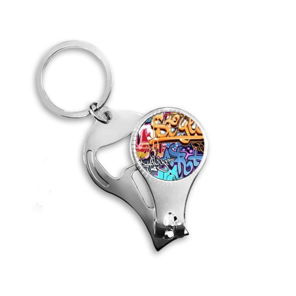 Décapsuleur coupe-ongles crâne graffiti multicolore avec porte-clés intégré