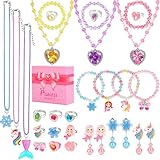 Kids Play Jewelry Sets, Princess Toys for Girls 4-6, 29 Pcs Little Girl Costume Jewelry, Unicorn Necklaces, Bracelets, Rings, Earrings, Toddler Dress Up Jewel Birthday Gifts Pretend Play Party Favor
