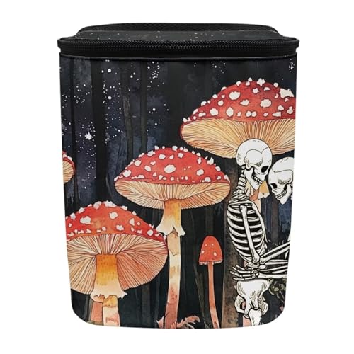Image of Talayituse Skull Mushroom Print Car Trash Bin, Large Size Auto Trash Can Adjustable Portable Garbage Can with Lid, Vehicle Hanging Bag for Headrest Front Back Seat