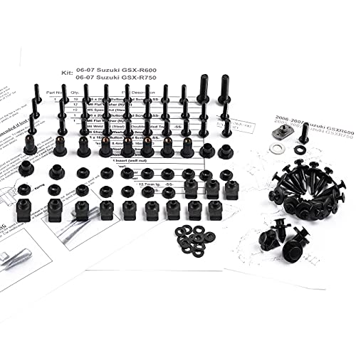 WYNMOTO Black Complete Motorcycle Fairing Bolt Kit Compatible Fit for Suzuki GSXR 600 gsxr750 2006 2007 GSXR600 06 07 GSXR 750 Stainless Steel Fastners Bolts Nut, Hardware Kit,Fastener Clips Kit WYNMOTO Black Complete Motorcycle Fairing Bolt Kit Compatible Fit for Suzuki GSXR 600 gsxr750 2006 2007 GSXR600 06 07 GSXR 750 Stainless Steel Fastners Bolts Nut, Hardware Kit,Fastener Clips Kit
