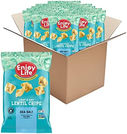 Enjoy Life Sea Salt Lentil Chips, Dairy Free Chips, Soy Free, Nut Free, Non GMO, Vegan, Gluten Free, 4 oz each (12 Bags)