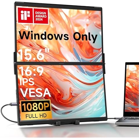 JSAUX FlipGo Lite 15.6" IPS Foldable Dual Stacked Portable Monitor, 1080P FHD Laptop Screen Extender with Built-in HUB, Magnetic Design, Single Cable for Triple Monitor Setup (Windows only) Cover