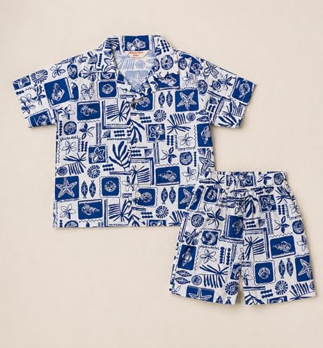 Image of Ninos Dreams Boys Cotton Rayon Halfsleeves Coord Set with Shirt & Shorts /Boys Vacation wear /boys co ord set /Boys Tropical print Shirt & Shorts set /Boys Clothing Set