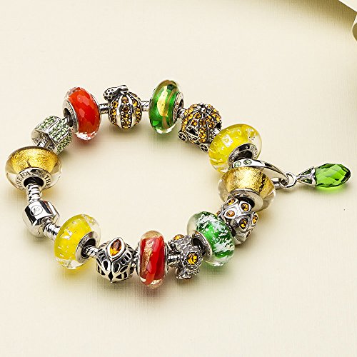 Athenaie Murano Glass 925 Sterling Silver 18K Gold Foil Charms Beads For Bracelet Green #TOP5