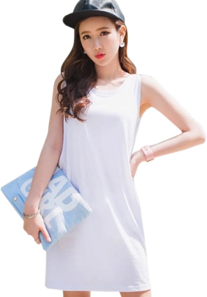 Amazon Co Jp Megumi 韓国 オルチャン ファッション 夏 タンクトップ ワンピース セット ゆったり カジュアル バンド ワンピ M Lサイズ相当 ホワイト 服 ファッション小物