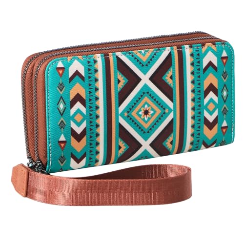 WHHMK Large Wallets for Women Rfid Wallet for Women 2026 Boho Aztec Ladies Wallets with Wrist Strap Wristlet Wallet is Capable of Holding Coins Passport Phone Credit Cards Cash