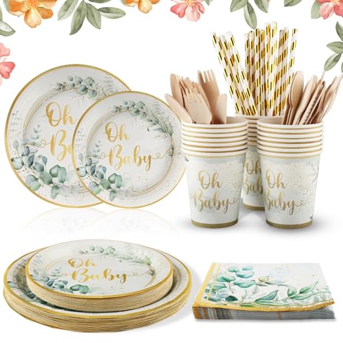 Baby Partygeschirr, Vexillic 200 Stück Pappteller Geburtstag Party Deko Set
