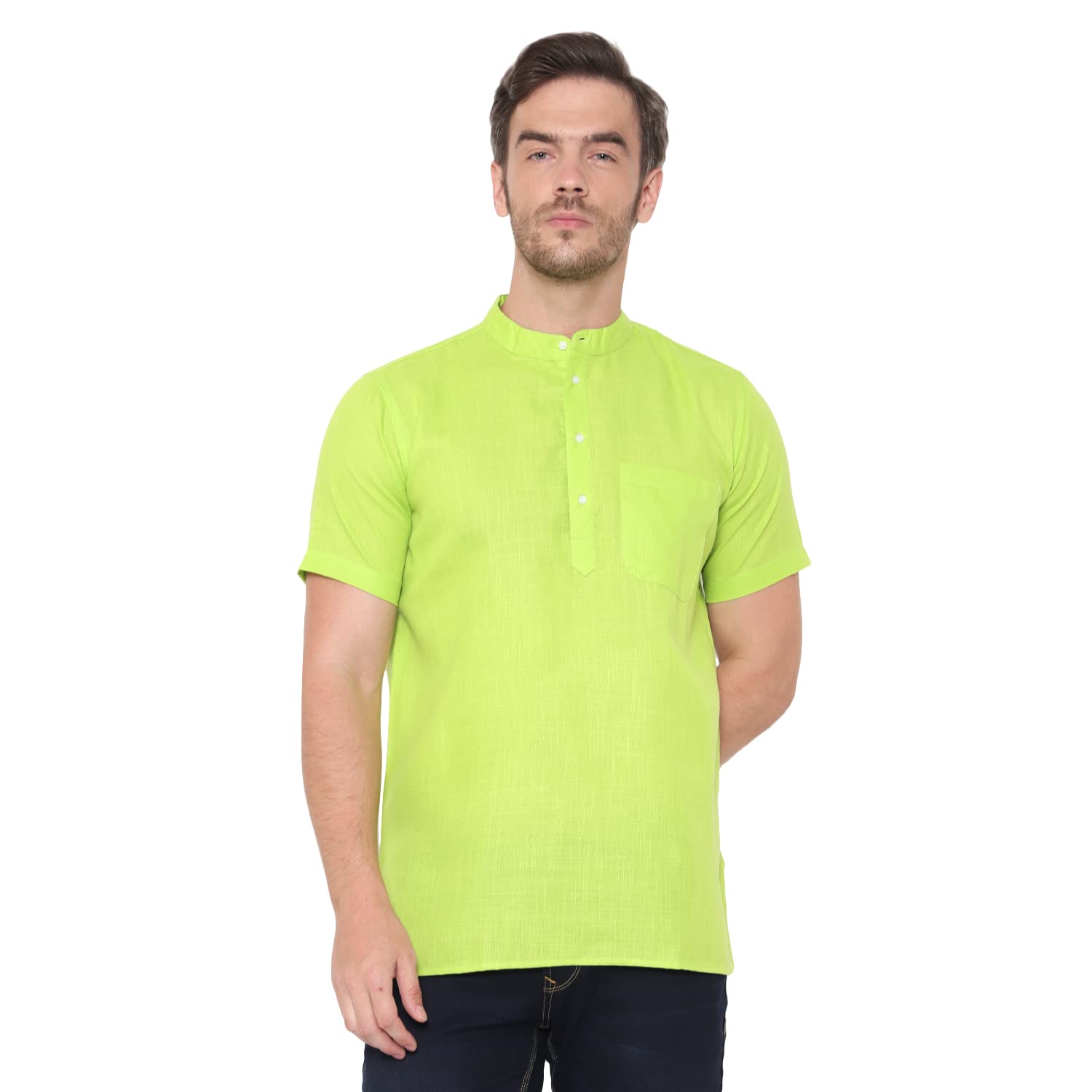 Men's Cotton Blend Regular Solid Short Kurta - Casual Ethnic Wear-image-18