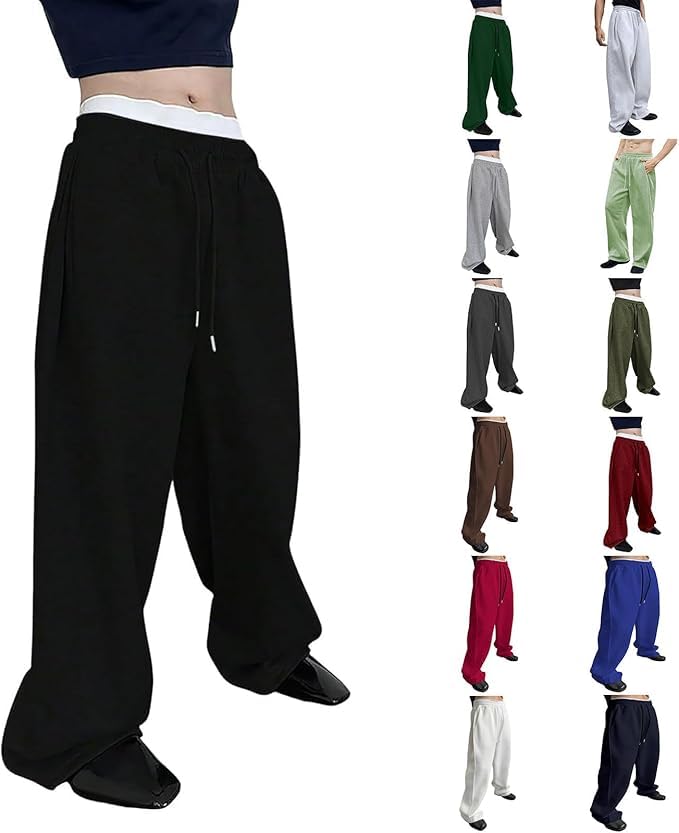 Teen Boys Baggy Sweatpants Drawstring Elastic Waist Pant Y2K Loose Wide Leg Sweat Pants Yoga Gym Track Pants with Pockets