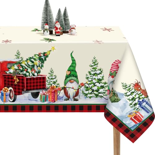 Tiamon Christmas Tablecloth Xmas Table Cover Rectangle Fabric Winter Snowman Gnome Vintage Table Cloth for Farmhouse Decor Holiday Party Supplies(60 x 84 Inch)