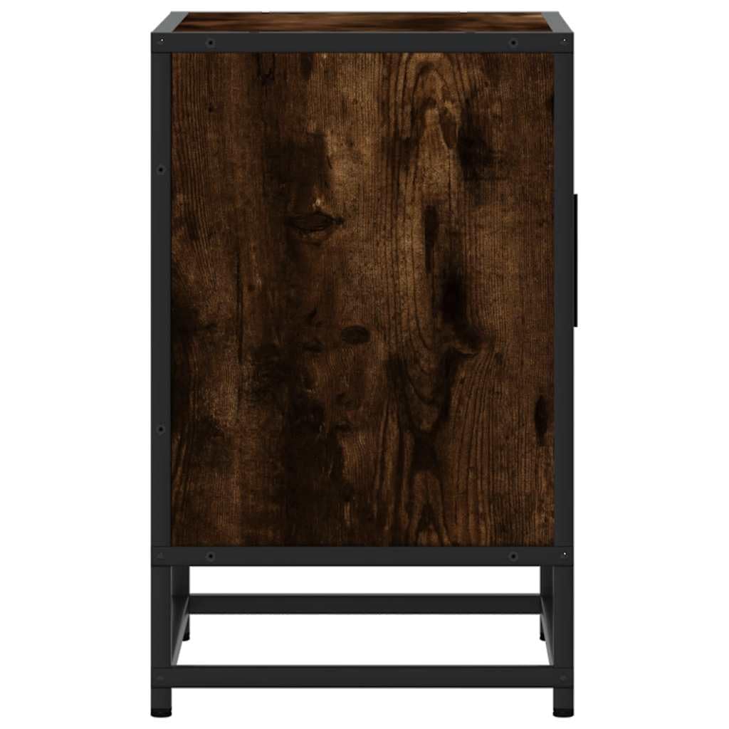 Fengshui Nachttisch Räuchereiche 40x31x50 cm Holzwerkstoff Metall | Stabile Oberplatte, praktische Tür, reichlich Stauraum, inklusive Wandhalterung