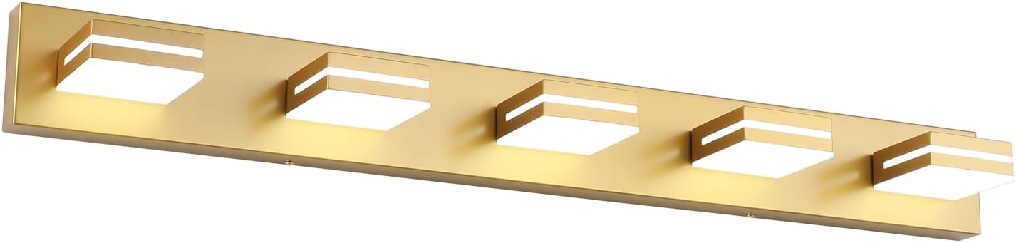 SineRise LED Modern Bathroom Vanity Light Fixtures (5-Light, 40-Inch, Dimmable), Matte Gold Modern Acrylic Bathroom Wall Lighting Fixtures Over Mirror (Cool White 6000K) Gold- Dimmable 5-Light, 40-Inch