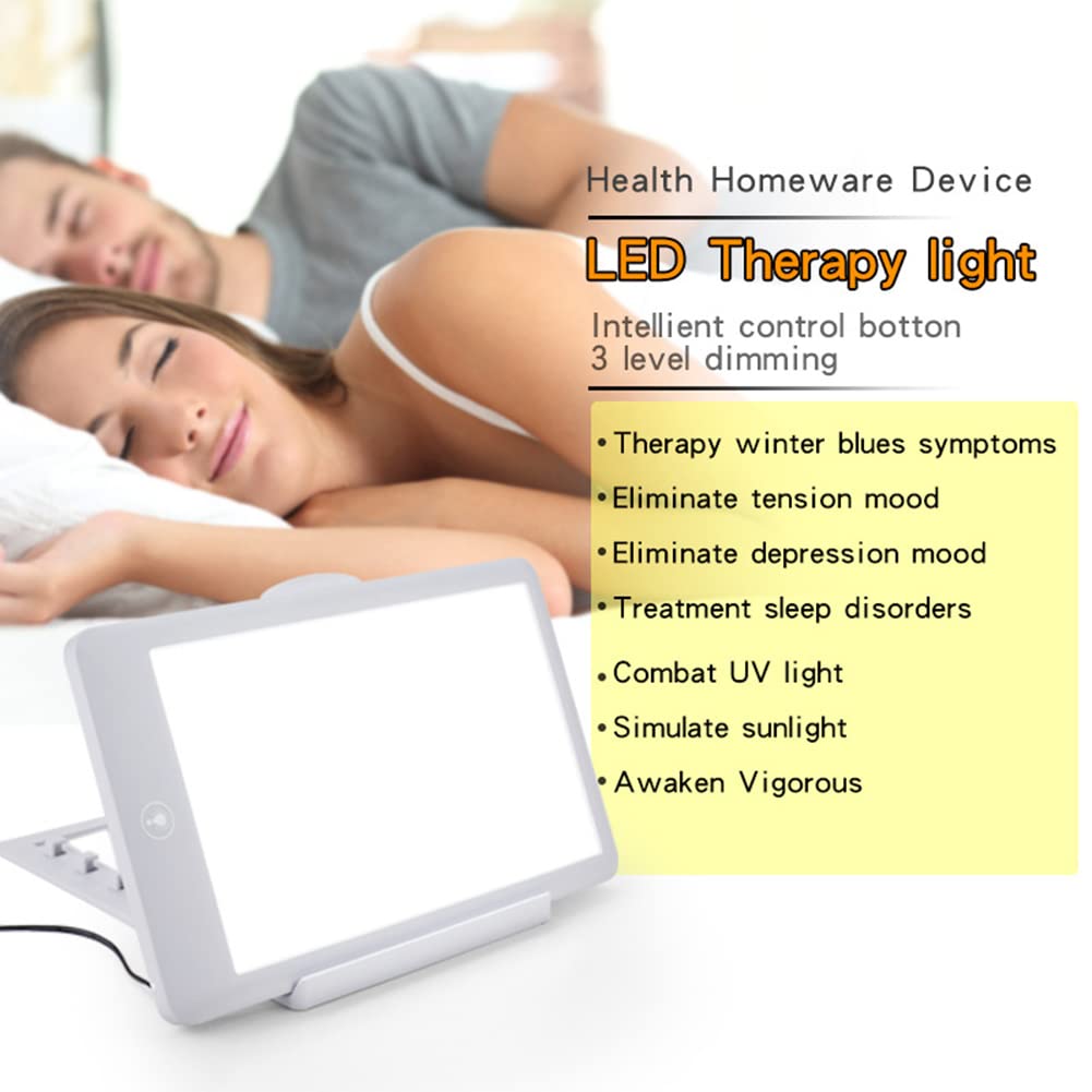 Lampe De Luminothérapie Triste, Boîte À Lumière Triste 10000 Lux, Avec 3 Niveaux De Luminosité Et Lampe À Lumière Naturelle Du Soleil 6500K, Lampes Tristes À Spectre Complet Sans UV,Blanc