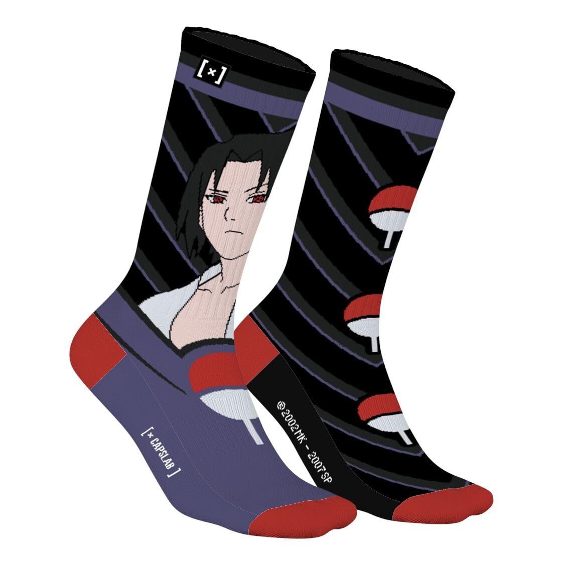 Capslab Naruto Socks Sasuke – Purple Black – Officially licensed anime socks for men and women – Comfortable cotton socks with Sasuke Uchiha & Uchiha Clan symbol – - 43-46