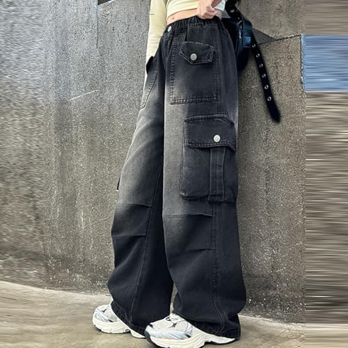 Multi Pockets Cargo Denim Pants for Girls Kids Toddler Baggy Loose Wide Leg Streetwear Trousers High Waist Trendy2
