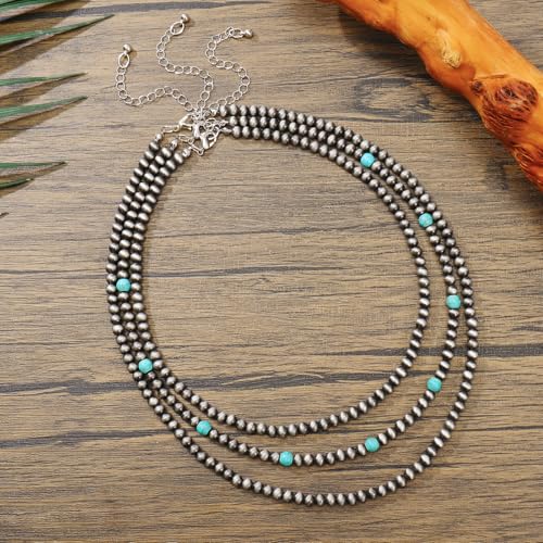 Bocar 3 pcs Navajo Pearl Beads Collar Necklace Set Turquoise Handmade Necklaces Jewelry for Women Gift (NK-10773)3