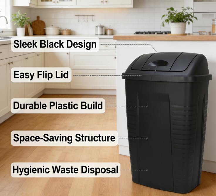 Caneca de basura rectangular negra para cocina 13 gal miniatura 4