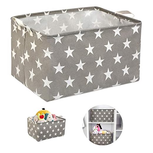 NEWSTYLE Caja de Almacenamiento de Tela,Grande Plegable Cuadrados Cestas de Almacenamiento para Ropa, Juguetes Organizador,Cestas de vivero, Estante de Almacenamiento de contenedores (Gris Star)