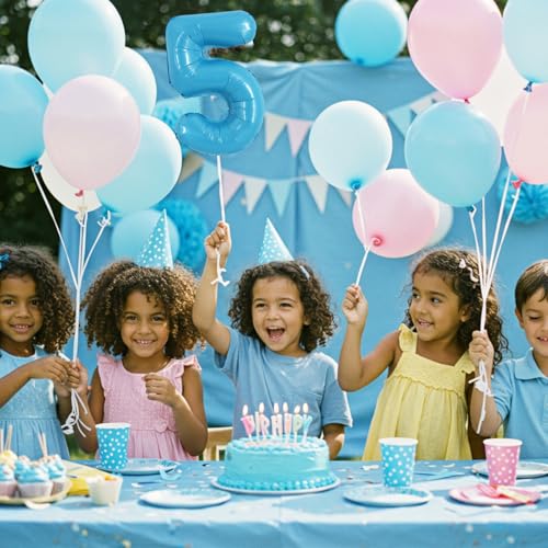 Image of TONIFUL Number Balloon 16Inch 10 Pcs Baby Blue 0-9 Birthday Number Balloons