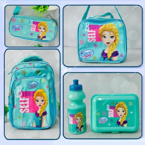 Image of Combo Set for Girls - 5 in 1 Back to School Hamper with Backpack, Lunch Bag, Tiffin Box, Water Bottle & Pencil Pouch - Complete School Essentials Gift Set for Kids (Blue Bag)