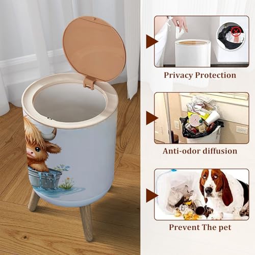 Pequeña caneca de basura con tapa y diseño floral miniatura 3