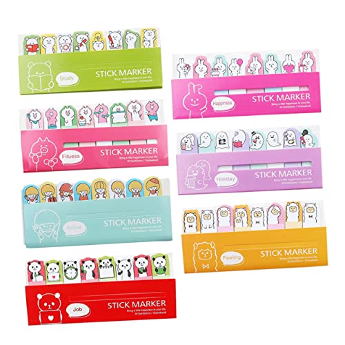 EXAOMBLE 7個 可愛いカートゥーン付箋 インデックスシール 明るい色合いで目立 便利な類ラベル 繰り返し使えるオフィス 学校 家用メモ