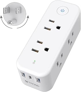 Outlet Extender Surge Protector USB - TROND Multi Plug Outlet Splitter with 360° Rotating Plug, 6 AC Outlets, 2 USB A Ports, 1 USB C, Wall Plug Extender, Power Switch, 1440J, 3-Side Power Strip, White