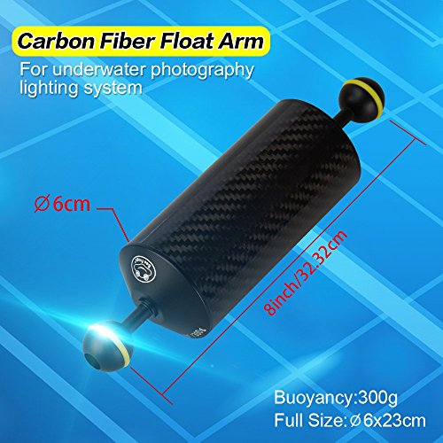 Sea Frogs 7/20 cm D60 mm Fibra de Carbono Brazo Flotador Subacuático para Montaje de luz de vídeo/estroboscópica
