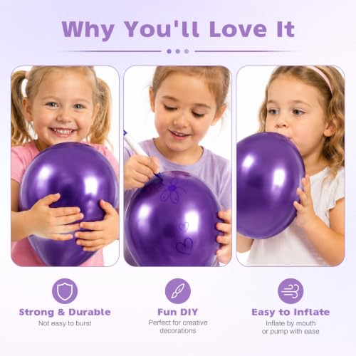 Image of Metallic Purple Balloons, 12 Inch Chrome Purple Latex Party Balloon