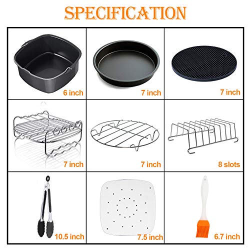 Square Air Fryer Accessories 11 pcs with Recipe Cookbook Compatible for Philips Air Fryer, COSORI and other Square AirFryers and Oven, Deluxe Deep Fryer Accessories Set of 12-6.5