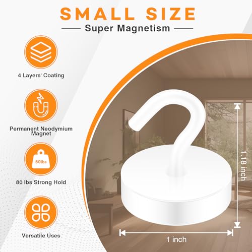 Image of Neosmuk Magnetic Hooks Steel Tube Design for Cruise,80lb+ White,10 Pack