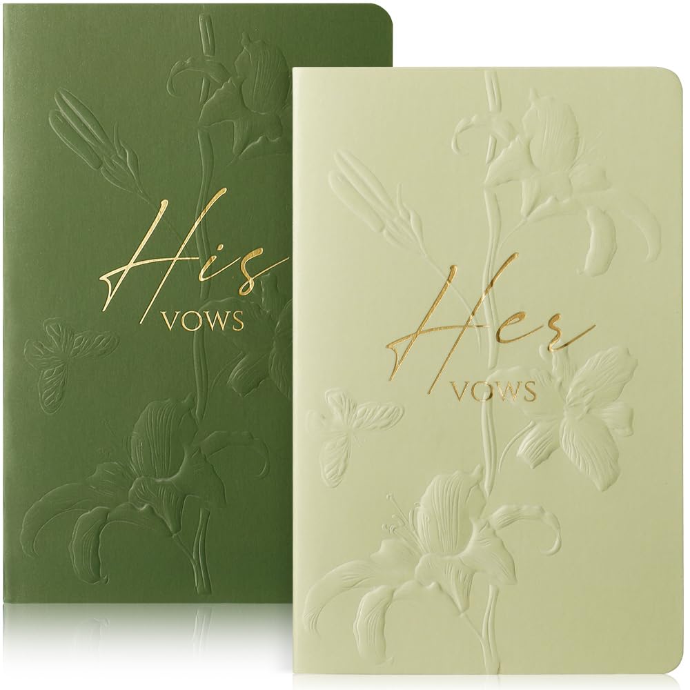 molekaus Gelübdebücher für Hochzeit, Hochzeitsgeschenk für Braut und Bräutigam, Gelübde, Buch für Sie und Ihn mit 28 Seiten, 14 x 8,9 cm, Hochzeits-Notizbuch mit vergoldeter Schrift, 2 Stück