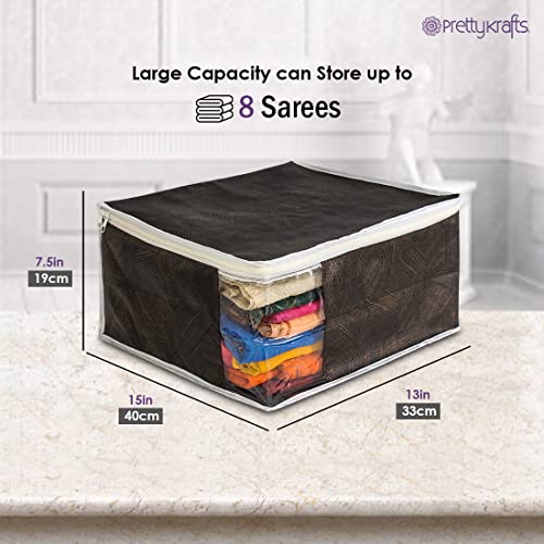 PrettyKrafts Set of 3 Foldable Saree Covers/Wardrobe Organizer With Transparent Window And Zip/Clothes Storage Bag For Women's Lehenga, Suit Saree & Other Accessories,(Size 40 x 33 x 19 CM),Jute Black 3 51rJ69eNqbL