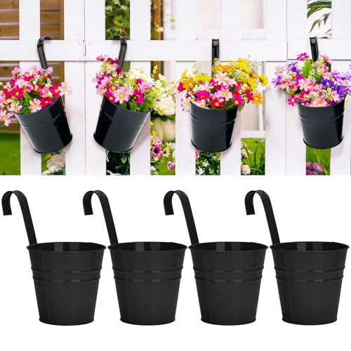 KINGLAKE 4 pièces Pots de Fleurs en métal à Suspendre 10cm, Petit Pot Fleur Suspendre Metal pour intérieur extérieur Balcon clôture - avec Crochet...