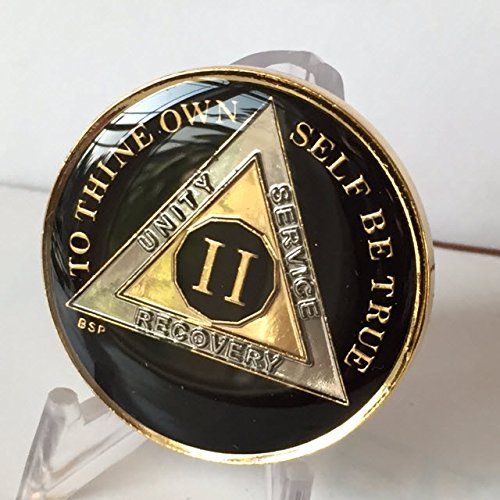 Blue Star Press 2 Year Classic Black Aa Medallion Sobriety Chip Tri Plate Gold & Nickel Plated #TOP2