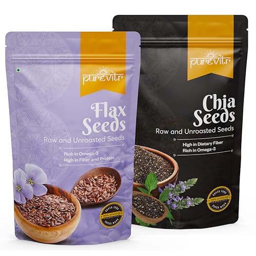 Image of Purevitr Flax Seeds & Chia Seeds Combo | 400g (200g Each) | Superfood Power Duo | Rich in Omega-3, Fiber & Protein | Raw & Natural