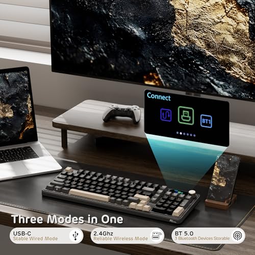 Image of RK ROYAL KLUDGE S98 Mechanical Keyboard w /Smart Display & Knob, Top Mount 96% RGB Wireless Gaming Keyboard BT /2.4G /USB-C, Hot Swappable, Software Support, Creamy Sound, 98 Keys